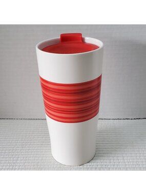 Tim Hortons Limited Edition 2015 Red Stripe Ceramic Travel Coffee Mug Lid